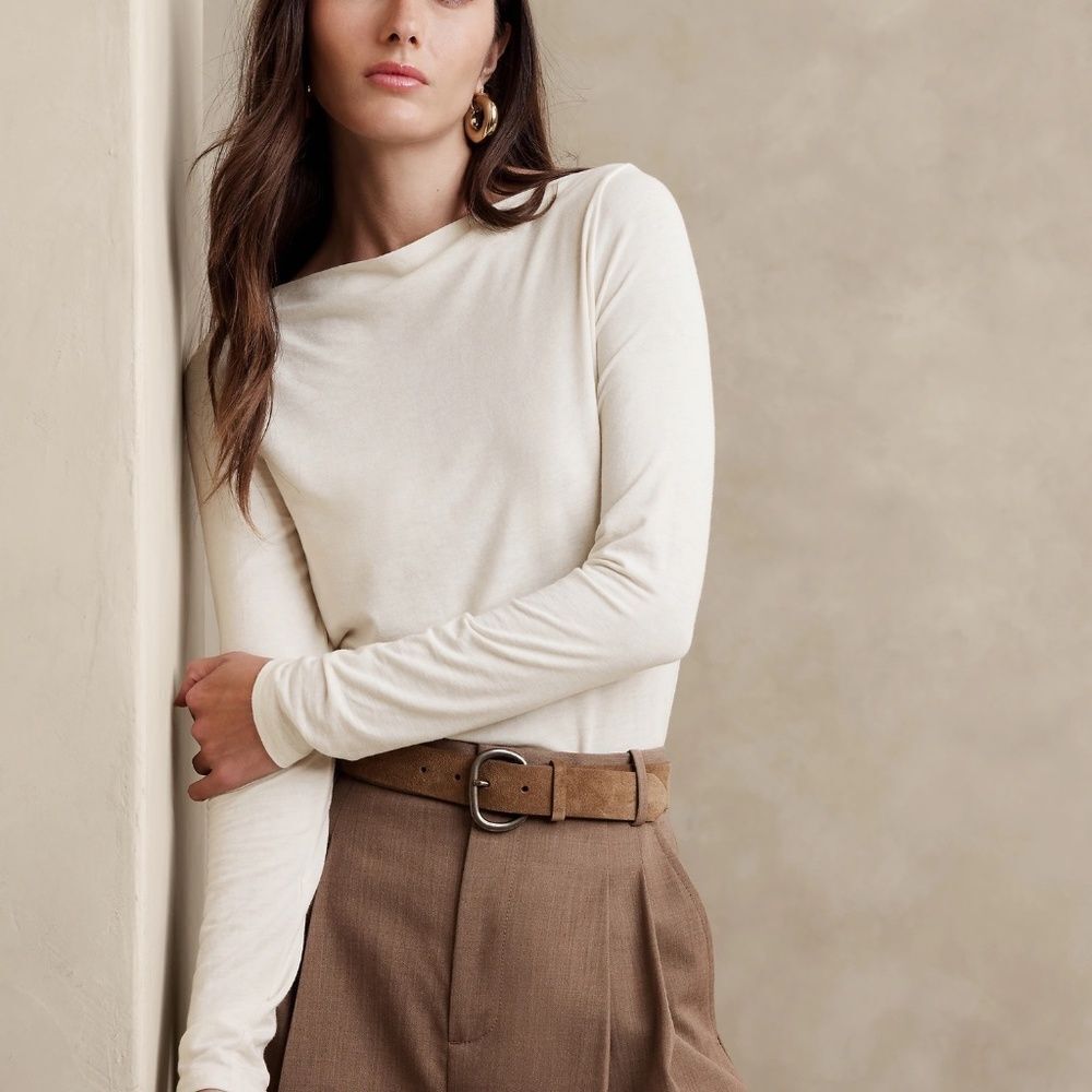 Banana Republic X Repreve Nwt Cream Boatneck Jersey Long Sleeve Top Sz